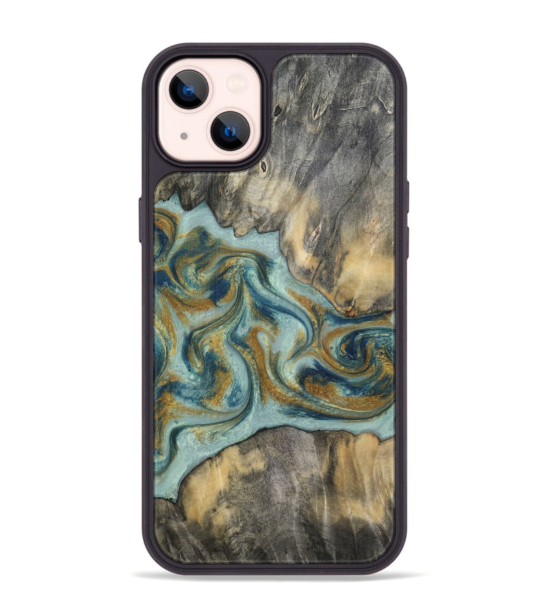 iPhone 14 Plus Wood Phone Case - Dillan (Teal & Gold, 813526)