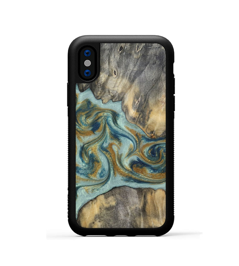 iPhone Xs Wood Phone Case - Dillan (Teal & Gold, 813526)