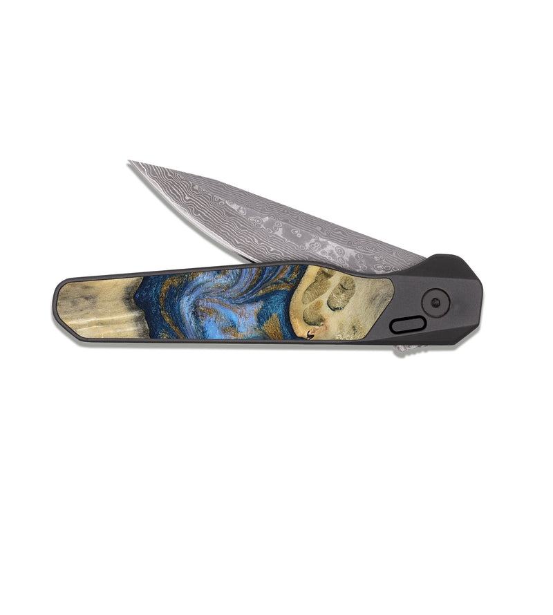 EDC Dark Damascus Wood Pocket Knife - Stephan (Teal & Gold, 813625)