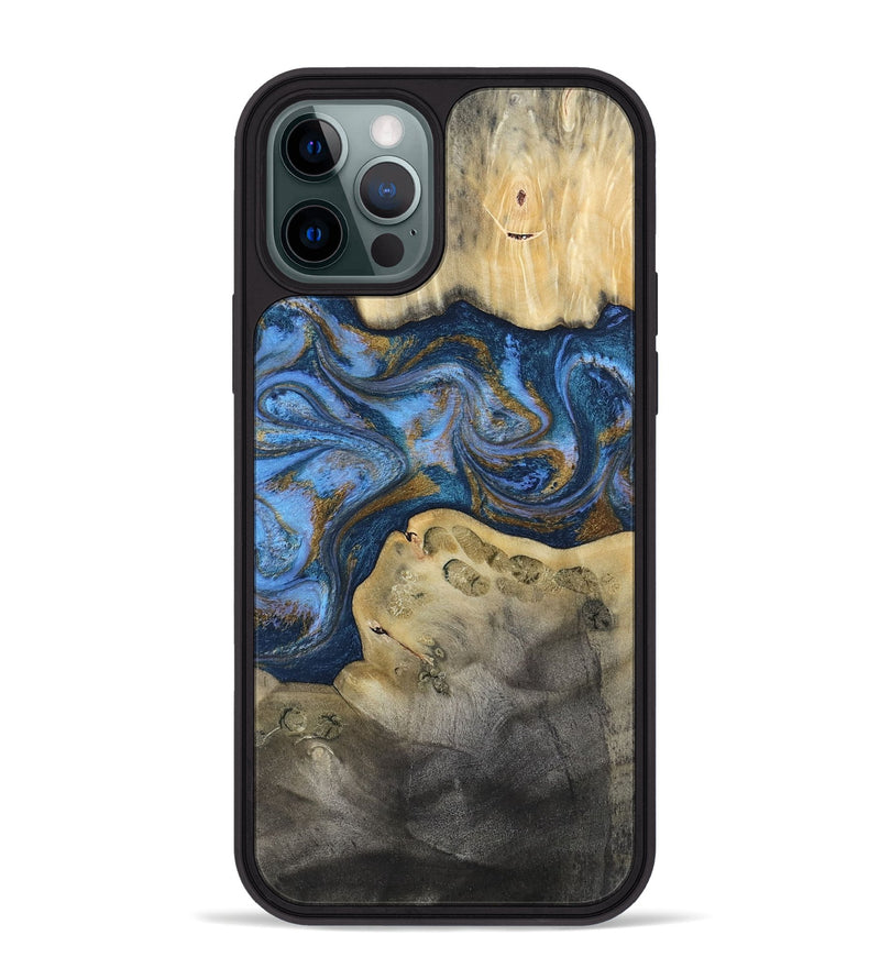 iPhone 12 Pro Max Wood Phone Case - Stephan (Teal & Gold, 813625)