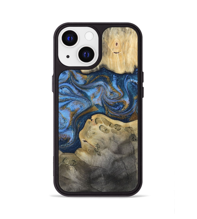 iPhone 13 Wood Phone Case - Stephan (Teal & Gold, 813625)