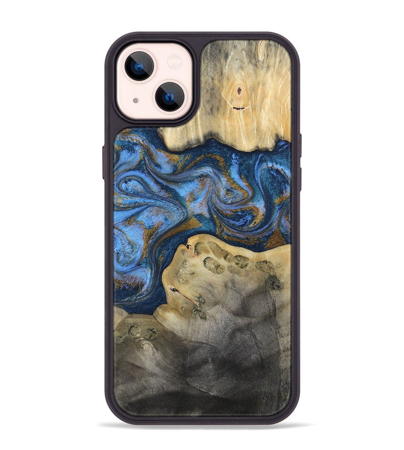 iPhone 14 Plus Wood Phone Case - Stephan (Teal & Gold, 813625)