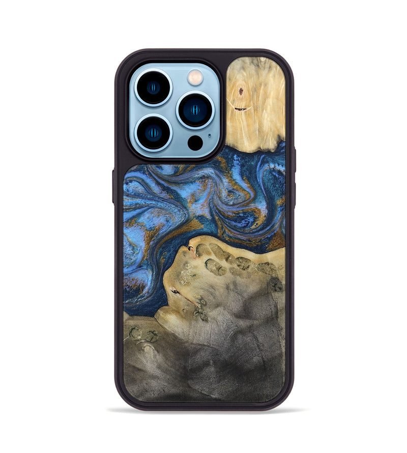 iPhone 14 Pro Wood Phone Case - Stephan (Teal & Gold, 813625)