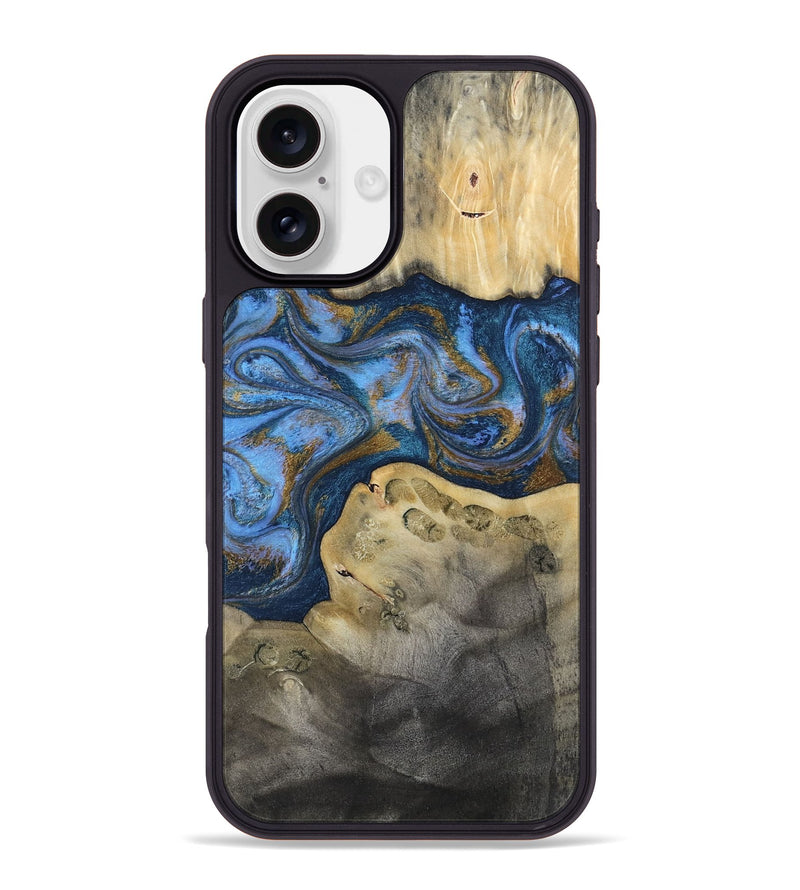 iPhone 16 Plus Wood Phone Case - Stephan (Teal & Gold, 813625)