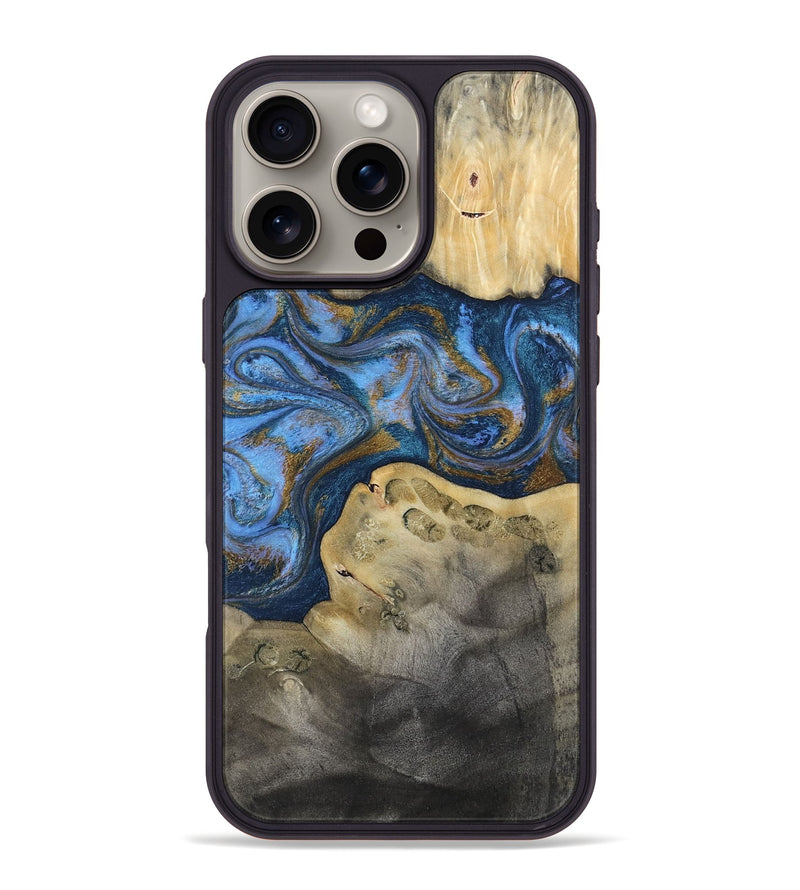 iPhone 16 Pro Max Wood Phone Case - Stephan (Teal & Gold, 813625)