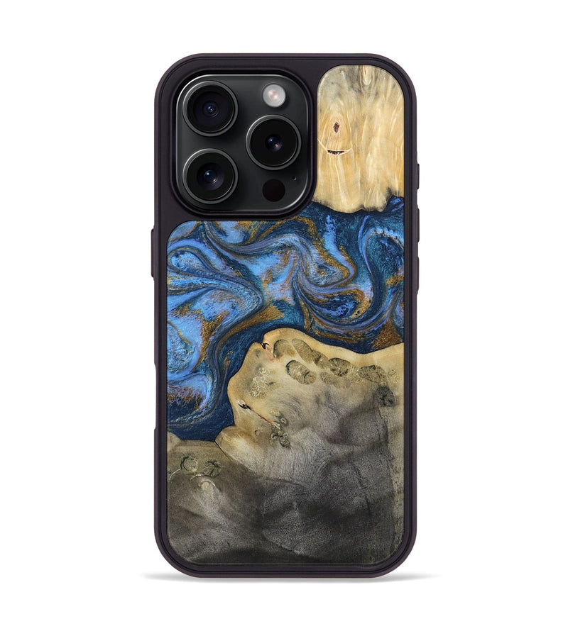 iPhone 16 Pro Wood Phone Case - Stephan (Teal & Gold, 813625)