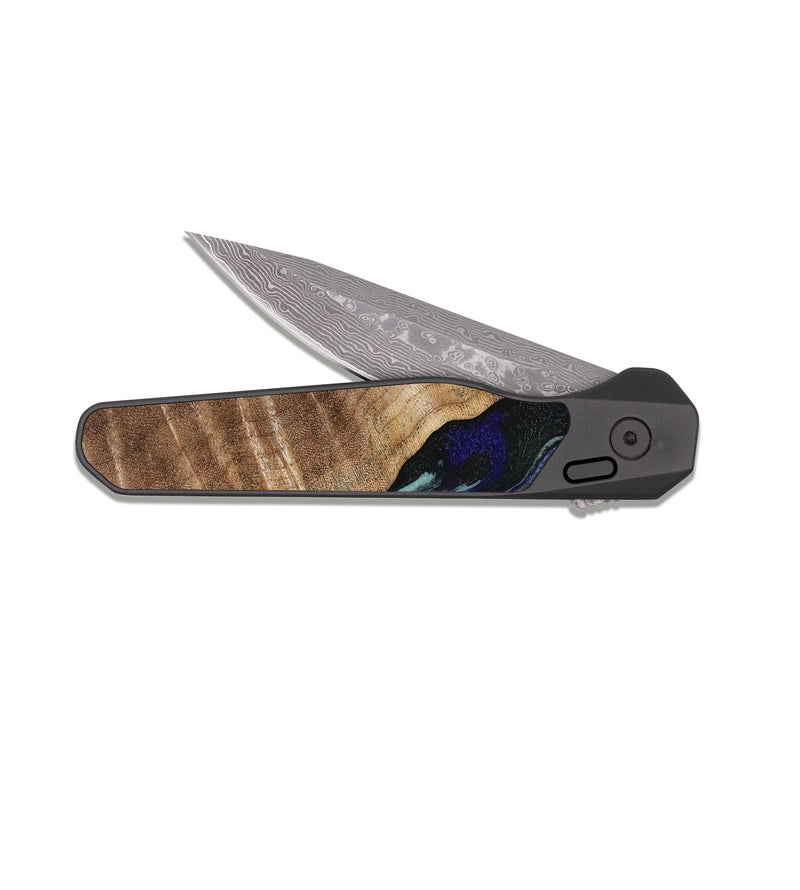 EDC Dark Damascus Wood Pocket Knife - Kayley (Blue, 813773)