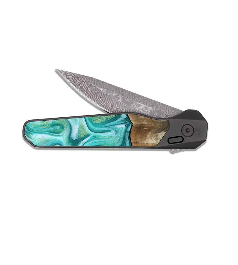 EDC Dark Damascus Wood Pocket Knife - Gigi (Green, 813776)