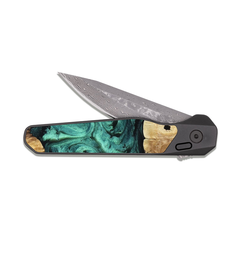 EDC Dark Damascus Wood Pocket Knife - Brendon (Green, 813781)