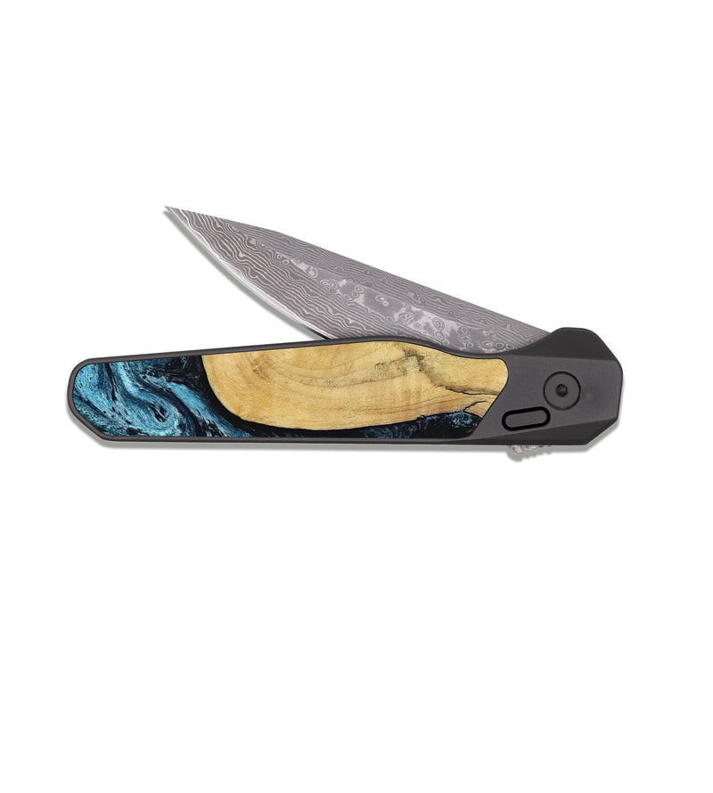 EDC Dark Damascus Wood Pocket Knife - Keegan (Blue, 813799)
