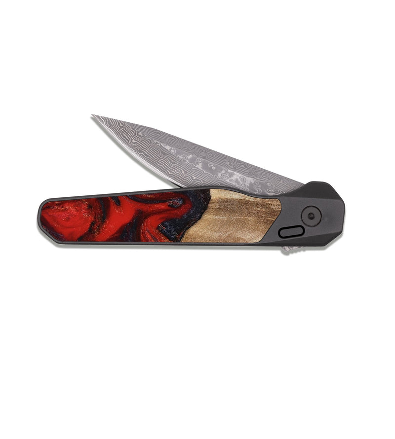 EDC Dark Damascus Wood Pocket Knife - Adela (Red, 813860)