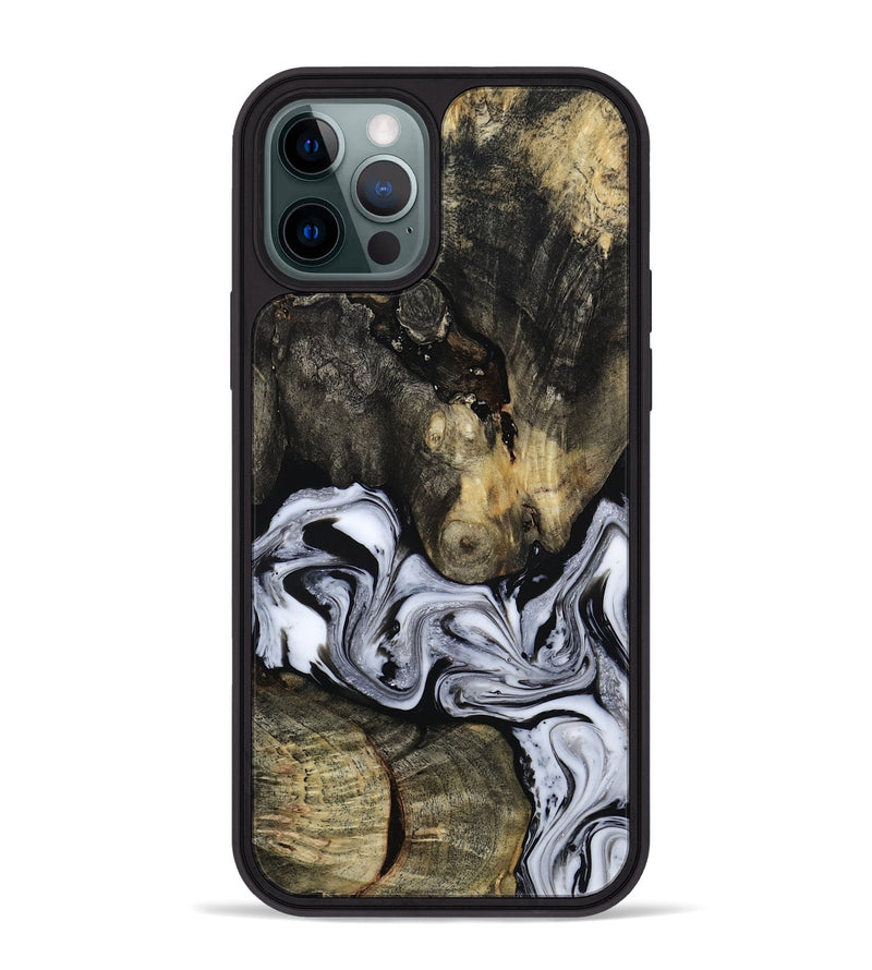 iPhone 12 Pro Max Wood Phone Case - Halley (Black & White, 813873)