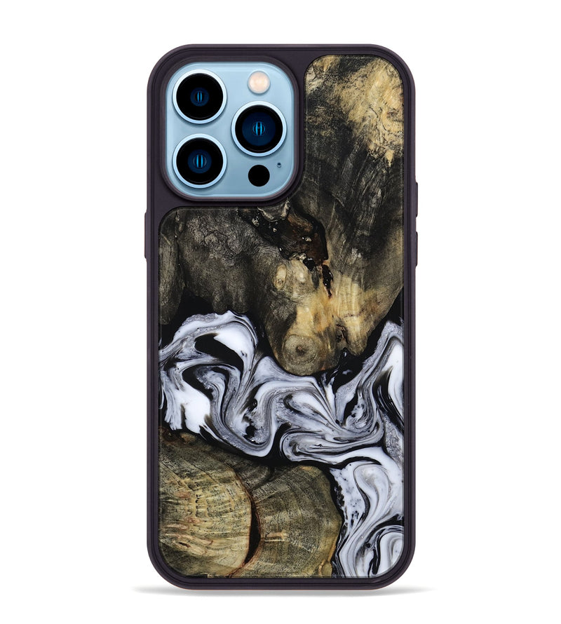 iPhone 14 Pro Max Wood Phone Case - Halley (Black & White, 813873)