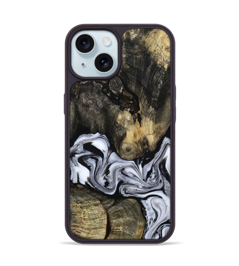 iPhone 15 Wood Phone Case - Halley (Black & White, 813873)