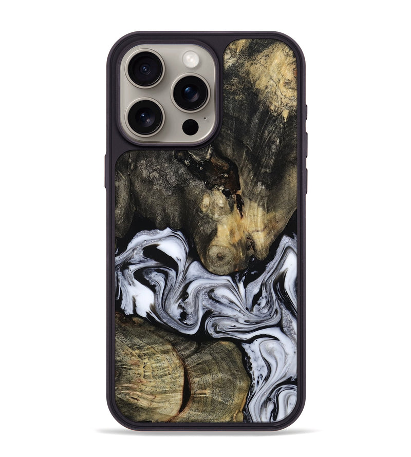 iPhone 15 Pro Max Wood Phone Case - Halley (Black & White, 813873)