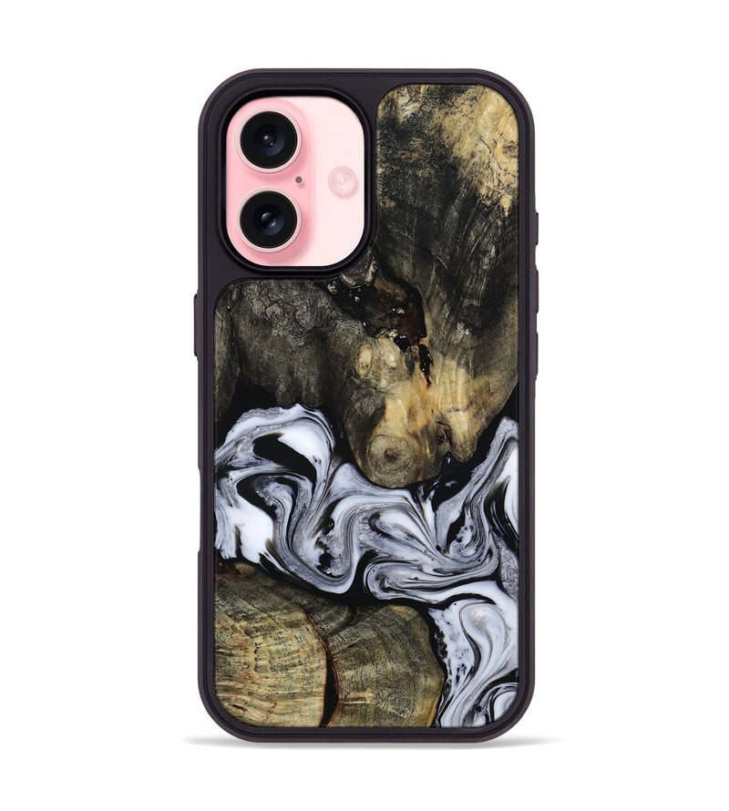 iPhone 16 Wood Phone Case - Halley (Black & White, 813873)