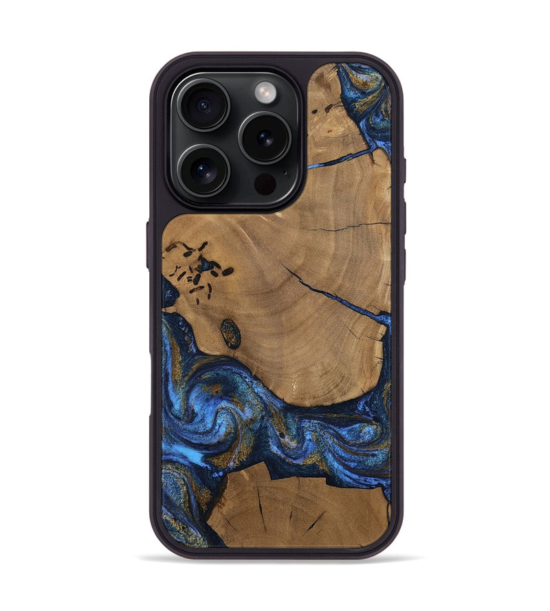 iPhone 16 Pro Wood Phone Case - Cason (Teal & Gold, 813899)