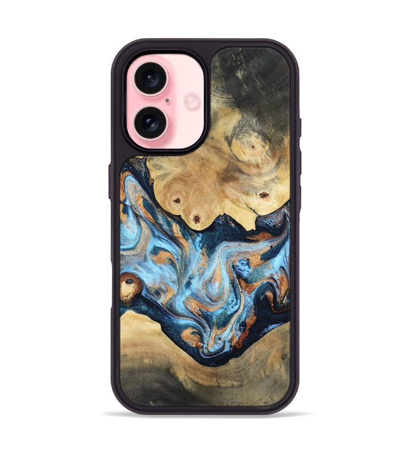 iPhone 16 Wood Phone Case - Oaklyn (Teal & Gold, 813900)