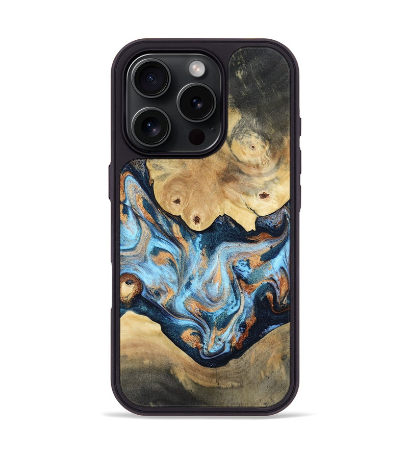 iPhone 16 Pro Wood Phone Case - Oaklyn (Teal & Gold, 813900)