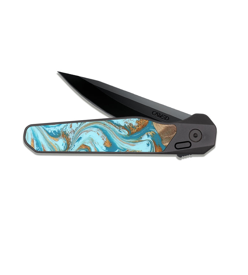 EDC Dark Slate Wood Pocket Knife - Kylian (Teal & Gold, 813903)