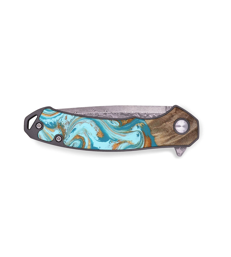 EDC Wood Pocket Knife - Kylian (Teal & Gold, 813903)