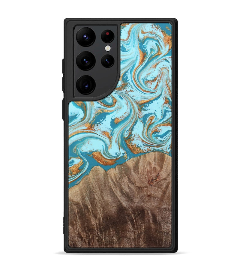 Galaxy S22 Ultra Wood Phone Case - Kylian (Teal & Gold, 813903)
