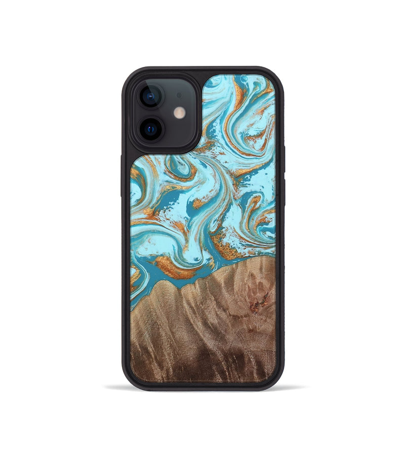 iPhone 12 mini Wood Phone Case - Kylian (Teal & Gold, 813903)