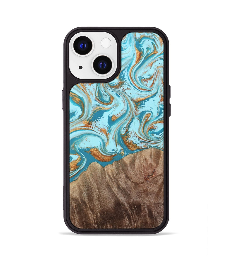 iPhone 13 Wood Phone Case - Kylian (Teal & Gold, 813903)