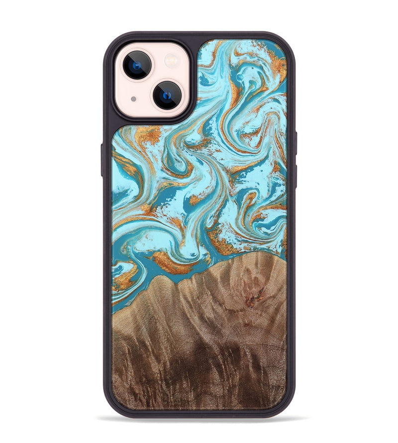 iPhone 14 Plus Wood Phone Case - Kylian (Teal & Gold, 813903)