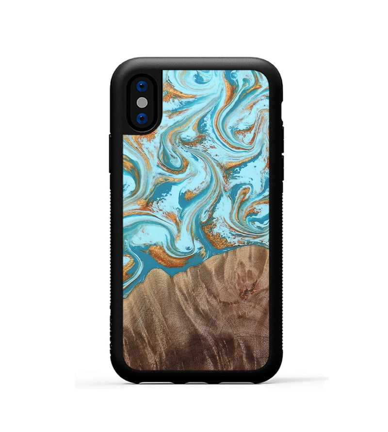 iPhone Xs Wood Phone Case - Kylian (Teal & Gold, 813903)