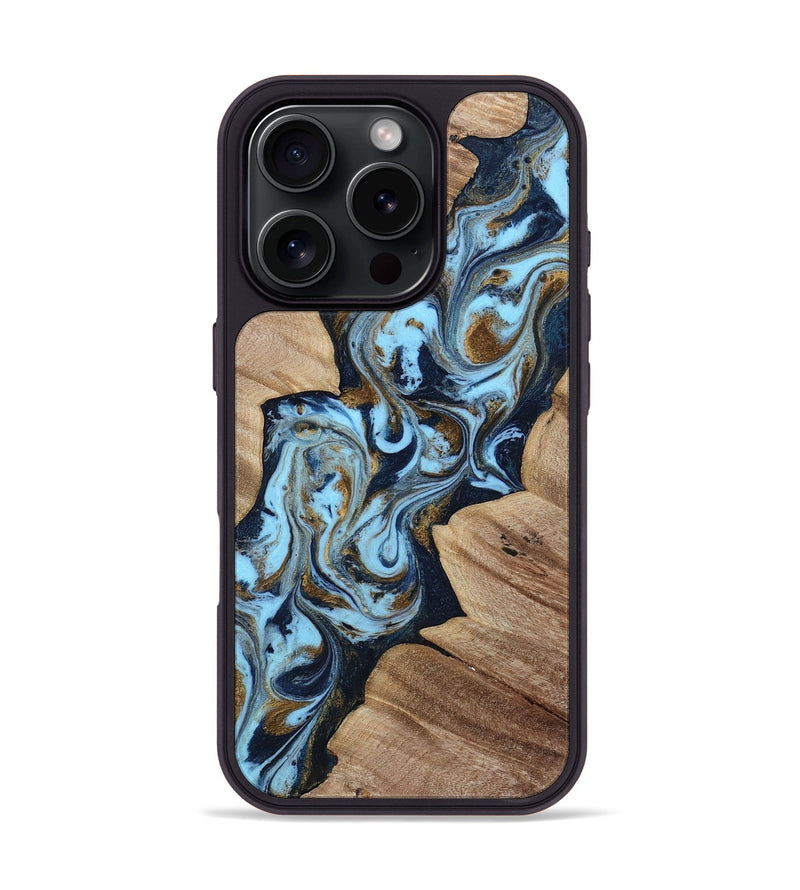 iPhone 16 Pro Wood Phone Case - Stacy (Teal & Gold, 813921)