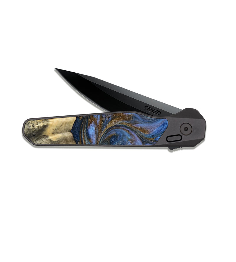 EDC Dark Slate Wood Pocket Knife - Florine (Teal & Gold, 813923)