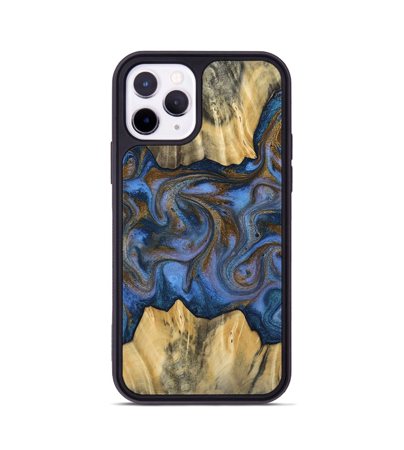 iPhone 11 Pro Wood Phone Case - Florine (Teal & Gold, 813923)