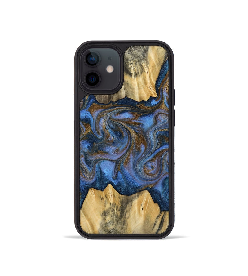 iPhone 12 mini Wood Phone Case - Florine (Teal & Gold, 813923)
