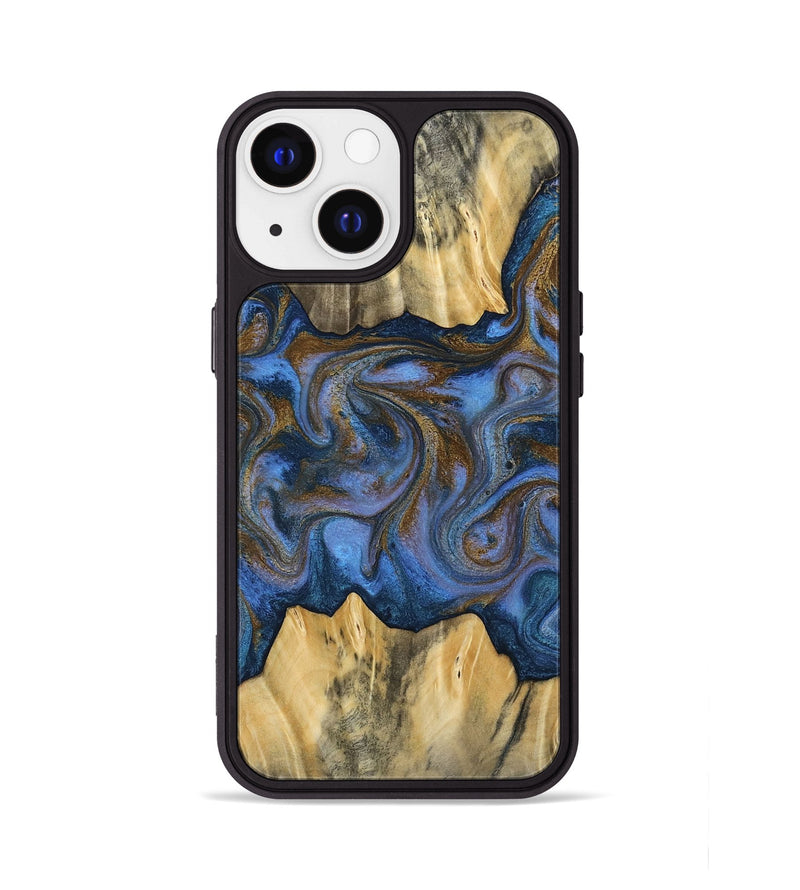 iPhone 13 Wood Phone Case - Florine (Teal & Gold, 813923)