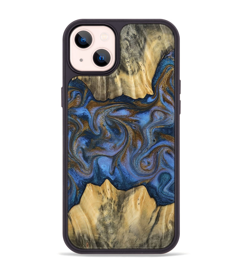 iPhone 14 Plus Wood Phone Case - Florine (Teal & Gold, 813923)