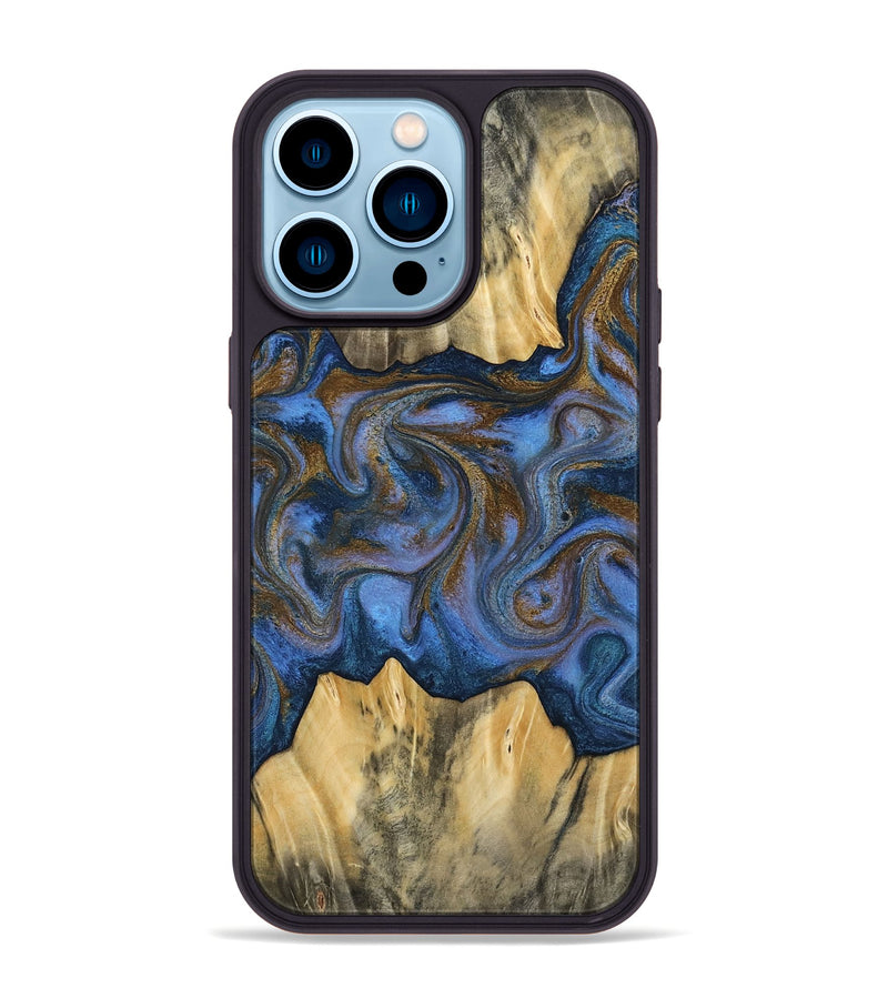 iPhone 14 Pro Max Wood Phone Case - Florine (Teal & Gold, 813923)