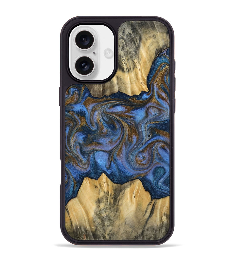 iPhone 16 Plus Wood Phone Case - Florine (Teal & Gold, 813923)