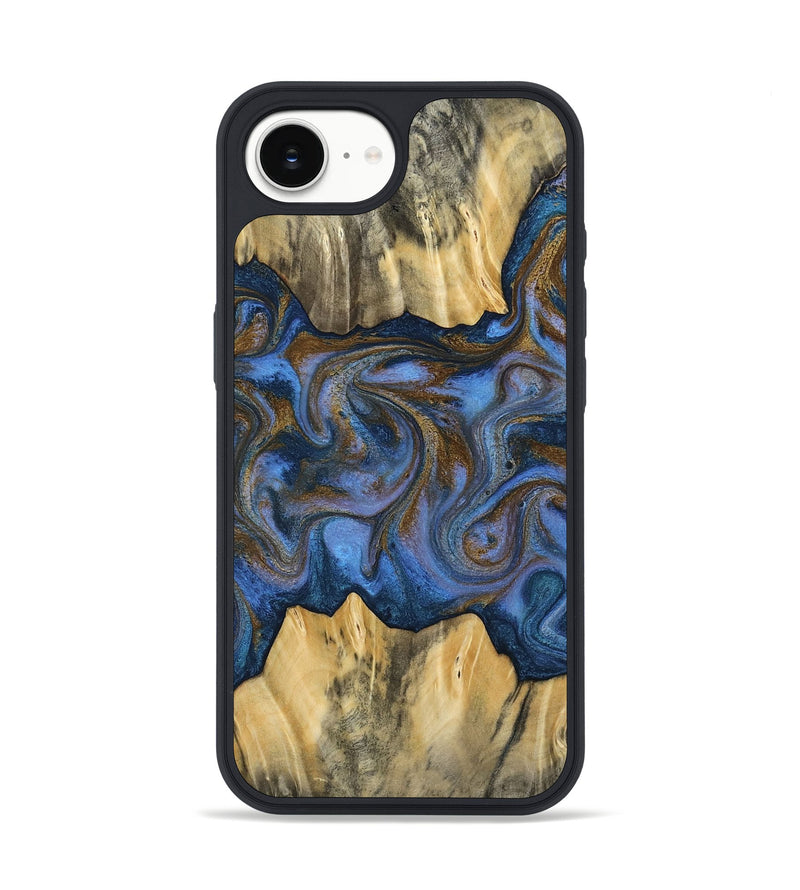 iPhone 17e Wood Phone Case - Florine (Teal & Gold, 813923)