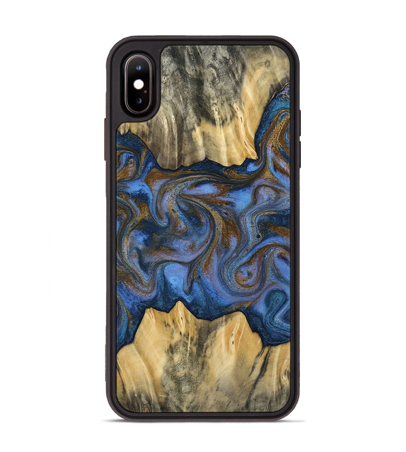 iPhone Xs Max Wood Phone Case - Florine (Teal & Gold, 813923)