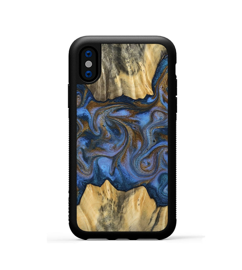 iPhone Xs Wood Phone Case - Florine (Teal & Gold, 813923)