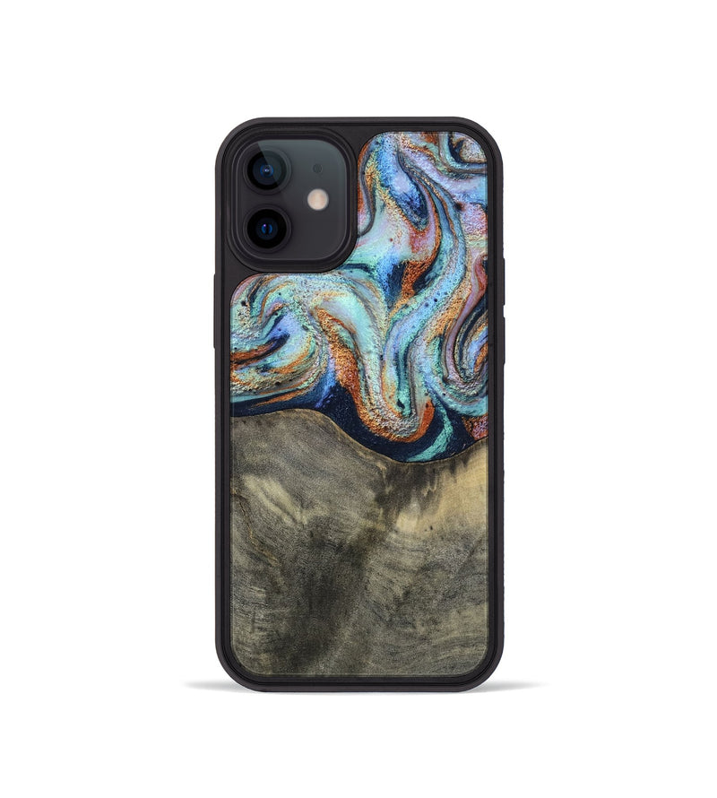 iPhone 12 mini Wood Phone Case - Mandi (Teal & Gold, 813924)