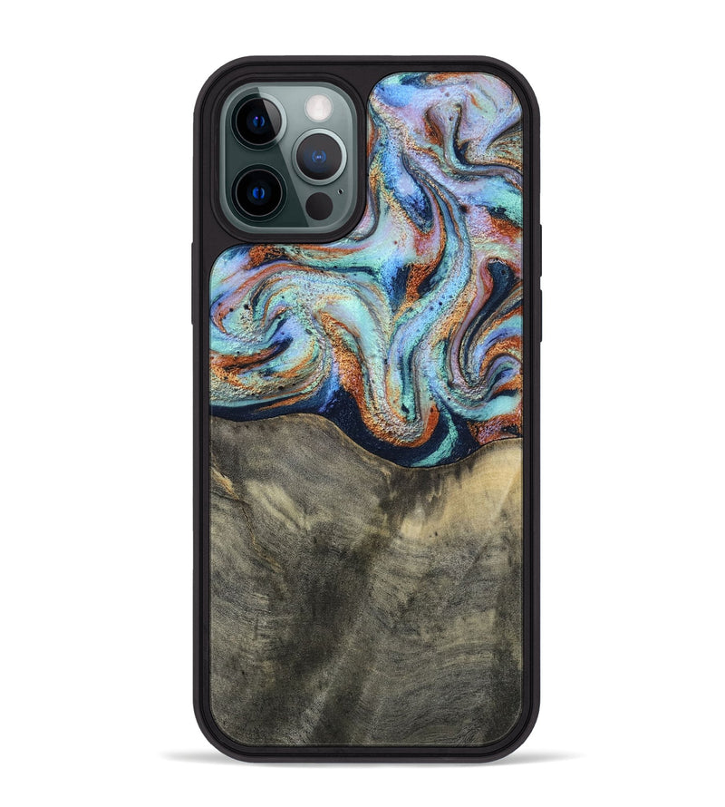 iPhone 12 Pro Max Wood Phone Case - Mandi (Teal & Gold, 813924)
