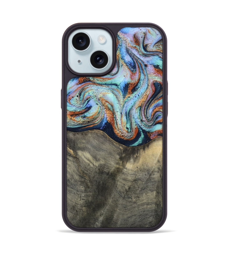 iPhone 15 Wood Phone Case - Mandi (Teal & Gold, 813924)