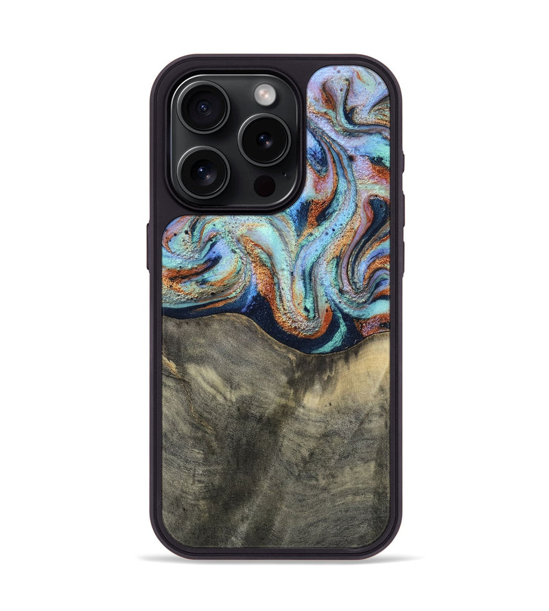 iPhone 15 Pro Wood Phone Case - Mandi (Teal & Gold, 813924)