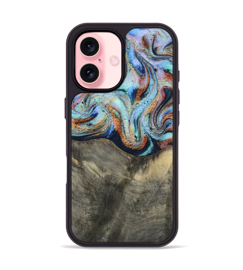 iPhone 16 Wood Phone Case - Mandi (Teal & Gold, 813924)