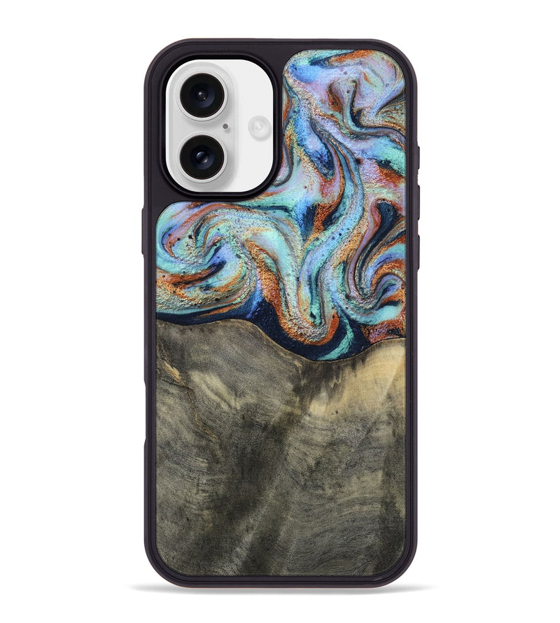 iPhone 16 Plus Wood Phone Case - Mandi (Teal & Gold, 813924)