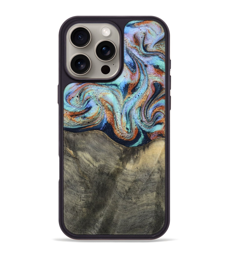 iPhone 16 Pro Max Wood Phone Case - Mandi (Teal & Gold, 813924)