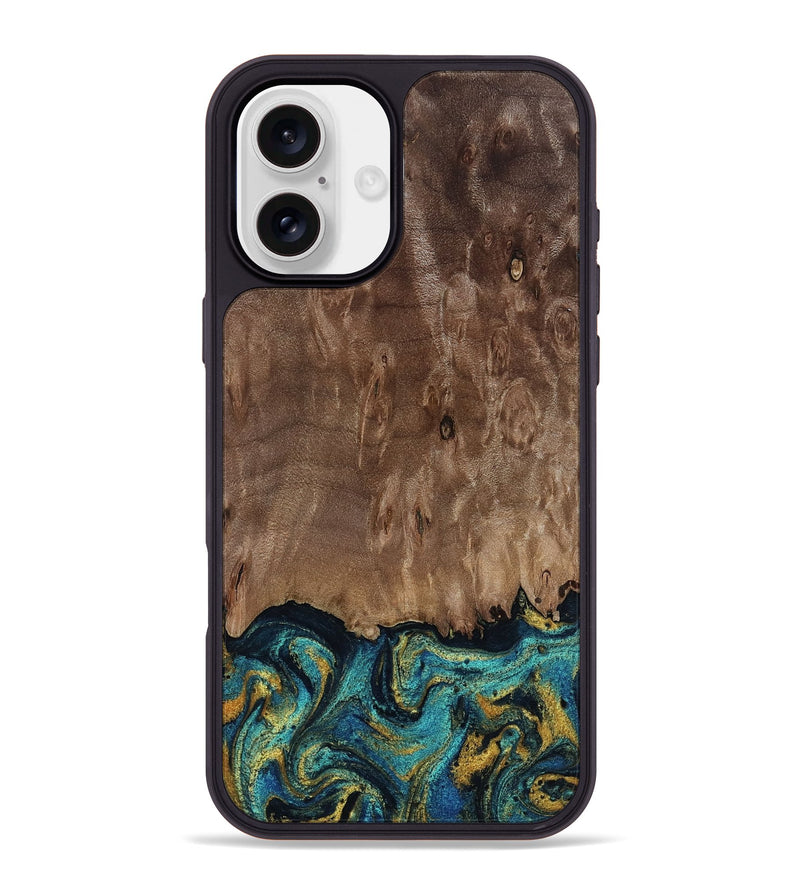 iPhone 16 Plus Wood Phone Case - Reanna (Teal & Gold, 813927)