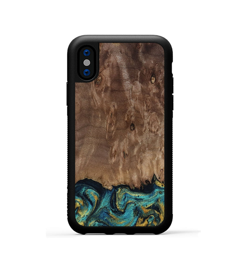 iPhone Xs Wood Phone Case - Reanna (Teal & Gold, 813927)